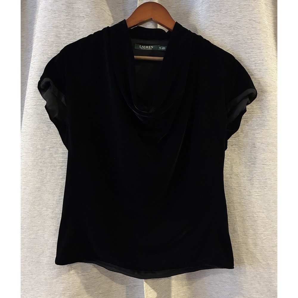 Lauren Ralph Lauren Women's Top Size PS Black Velvet Cowl Neck